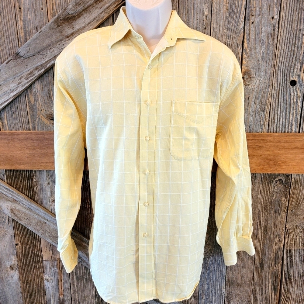 JOS A BANK Signature Collection yellow Plaid cotton Button-Up casual Shirt M